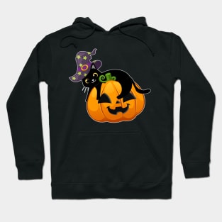 Lazy Black Cat Pumpkin Wear Witch Hat For Halloween 2021 Hoodie